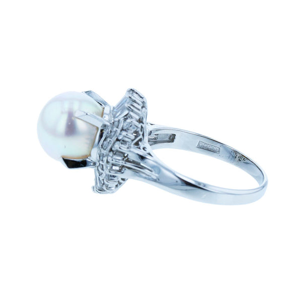 Pt900 プラチナ アコヤパール9.5mm ダイヤ0.619ct リング 指輪 レディース 11号 【中古】