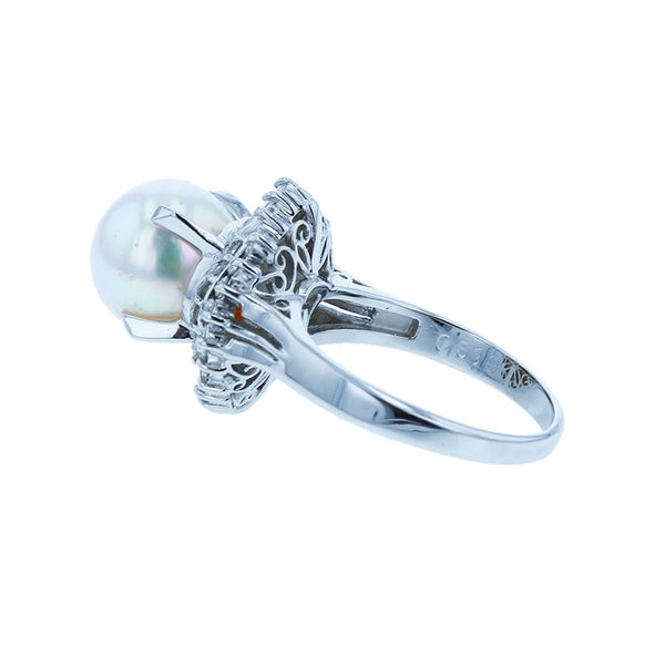 Pt900 プラチナ アコヤパール9.5mm ダイヤ0.619ct リング 指輪 レディース 11号 【中古】