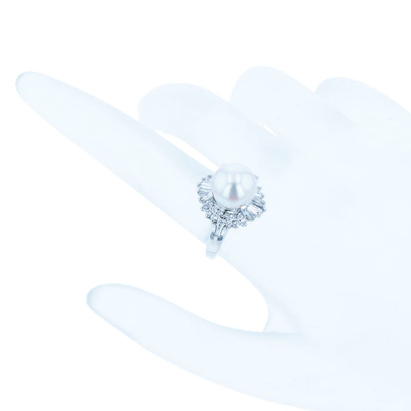 Pt900 プラチナ アコヤパール9.5mm ダイヤ0.619ct リング 指輪 レディース 11号 【中古】