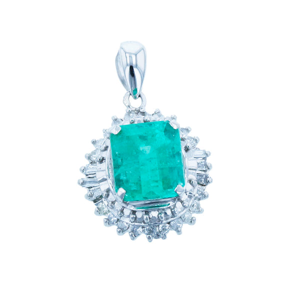 Pt900 プラチナ エメラルド1.60ct ダイヤ0.20ct ペンダントトップ レディース 【中古】