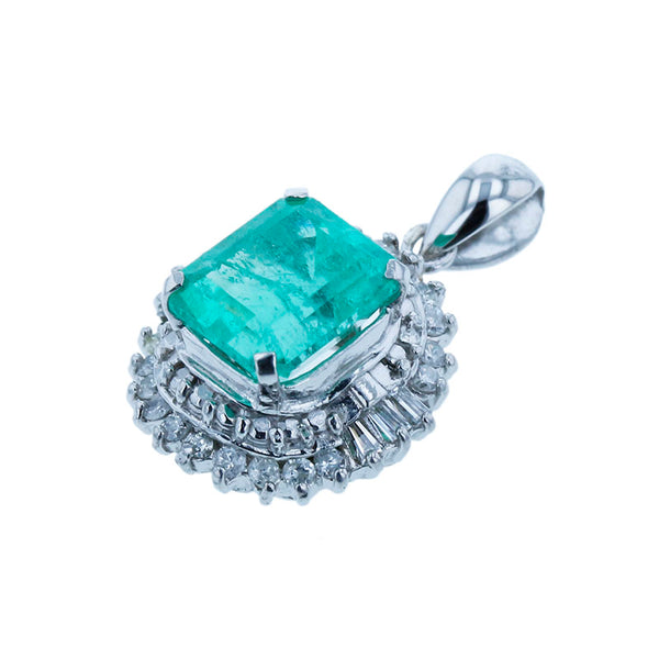 Pt900 プラチナ エメラルド1.60ct ダイヤ0.20ct ペンダントトップ レディース 【中古】