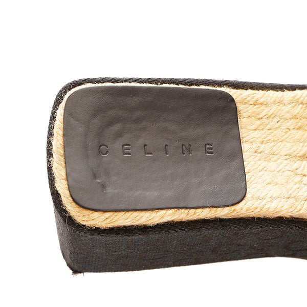 セリーヌ マカダム サンダル ブラック キャンバス ストロー レザー レディース CELINE 【中古】