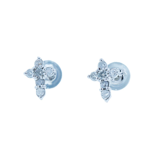 Pt900 プラチナ ダイヤ0.10ct×2 クロスモチーフ ピアス レディース 【中古】