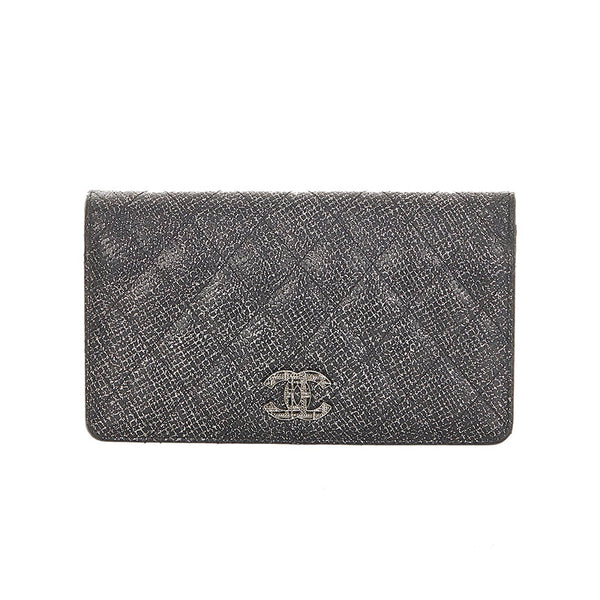 シャネル マトラッセ ブラック シルバーラメ カーフスキン 長財布 レディース CHANEL 【中古】
