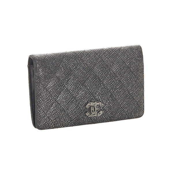 シャネル マトラッセ ブラック シルバーラメ カーフスキン 長財布 レディース CHANEL 【中古】