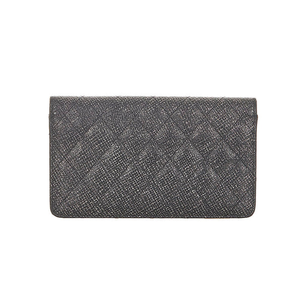 シャネル マトラッセ ブラック シルバーラメ カーフスキン 長財布 レディース CHANEL 【中古】