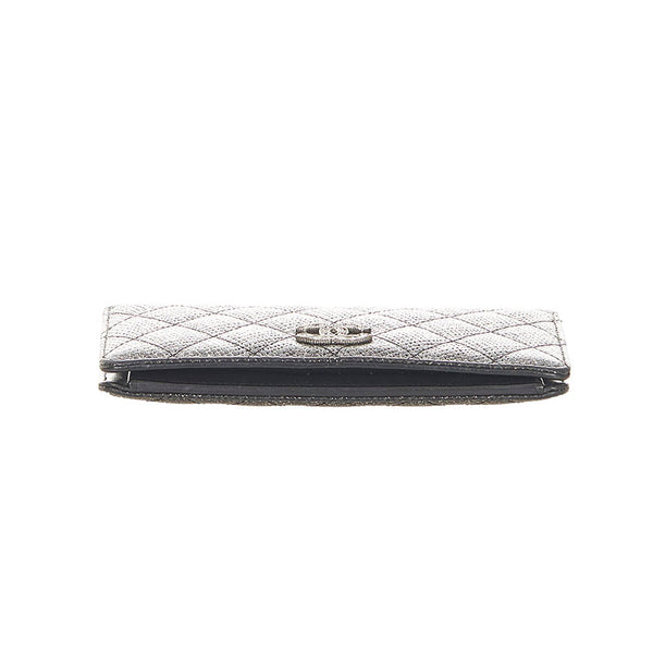 シャネル マトラッセ ブラック シルバーラメ カーフスキン 長財布 レディース CHANEL 【中古】