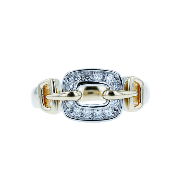 Pt900 プラチナ K18YG イエローゴールド ダイヤ0.16ct リング 指輪 レディース 9.5号 【中古】