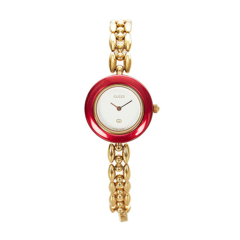 グッチ チェンジベゼル ゴールド メッキ 腕時計 レディース GUCCI クオーツ ホワイト文字盤 【中古】