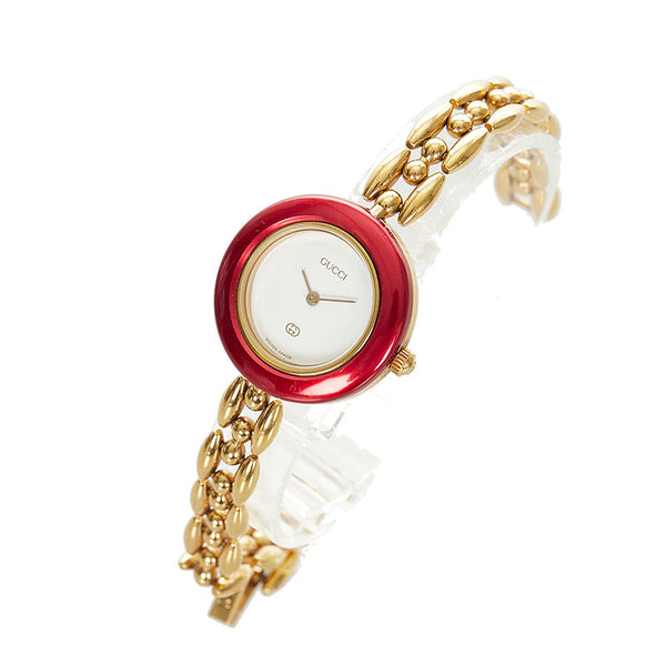 グッチ チェンジベゼル ゴールド メッキ 腕時計 レディース GUCCI クオーツ ホワイト文字盤 【中古】