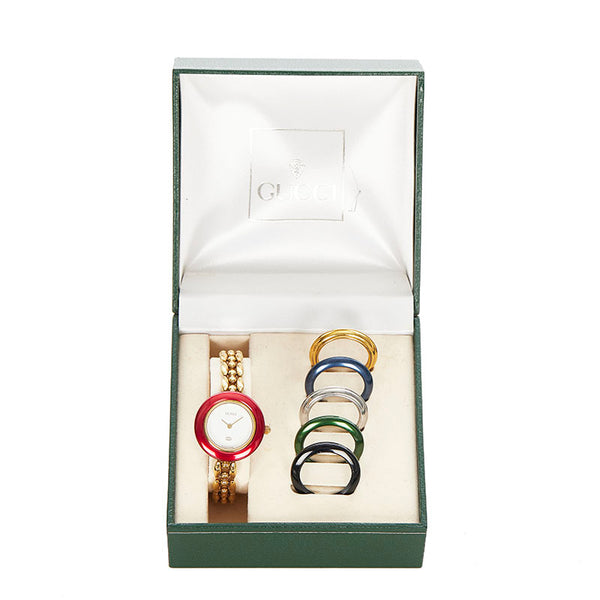 グッチ チェンジベゼル ゴールド メッキ 腕時計 レディース GUCCI クオーツ ホワイト文字盤 【中古】