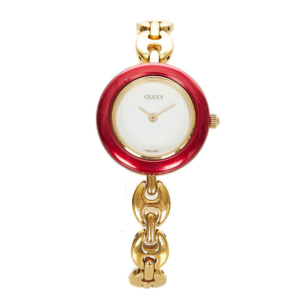 グッチ チェンジベゼル 6 ゴールド メッキ 腕時計 レディース GUCCI クオーツ ホワイト文字盤 【中古】