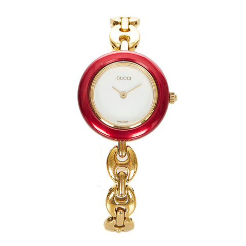グッチ チェンジベゼル 6 ゴールド メッキ 腕時計 レディース GUCCI クオーツ ホワイト文字盤 【中古】