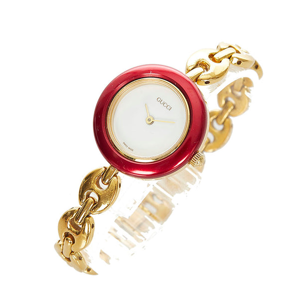 グッチ チェンジベゼル 6 ゴールド メッキ 腕時計 レディース GUCCI クオーツ ホワイト文字盤 【中古】