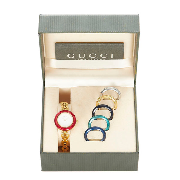グッチ チェンジベゼル 6 ゴールド メッキ 腕時計 レディース GUCCI クオーツ ホワイト文字盤 【中古】