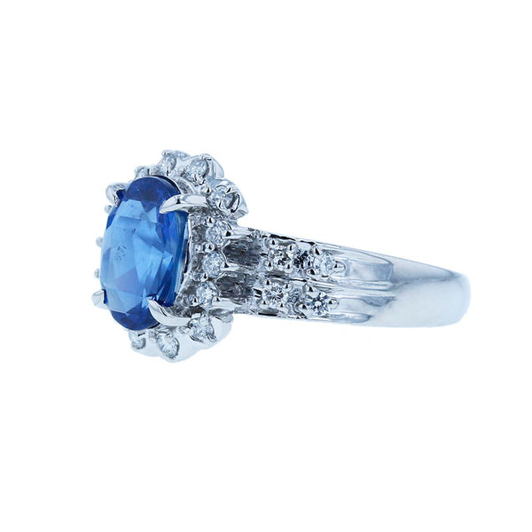 Pt900 プラチナ 非加熱サファイア2.158ct ダイヤ0.30ct リング 指輪 レディース 14号 【中古】