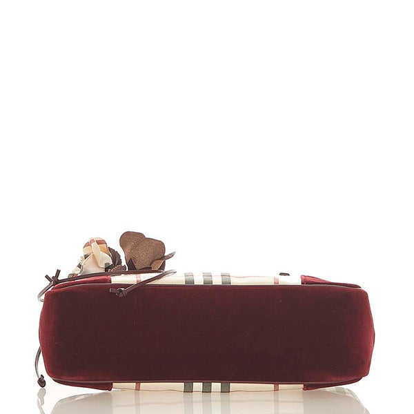 バーバリー ノバチェック ベージュ ワインレッド キャンバス レザー スエード ハンドバッグ レディース BURBERRY 【中古】