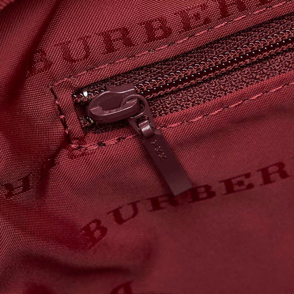 バーバリー ノバチェック ベージュ ワインレッド キャンバス レザー スエード ハンドバッグ レディース BURBERRY 【中古】