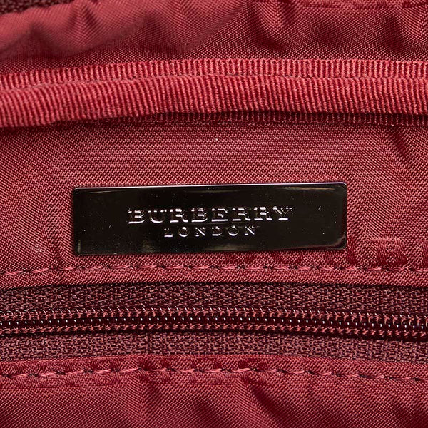 バーバリー ノバチェック ベージュ ワインレッド キャンバス レザー スエード ハンドバッグ レディース BURBERRY 【中古】