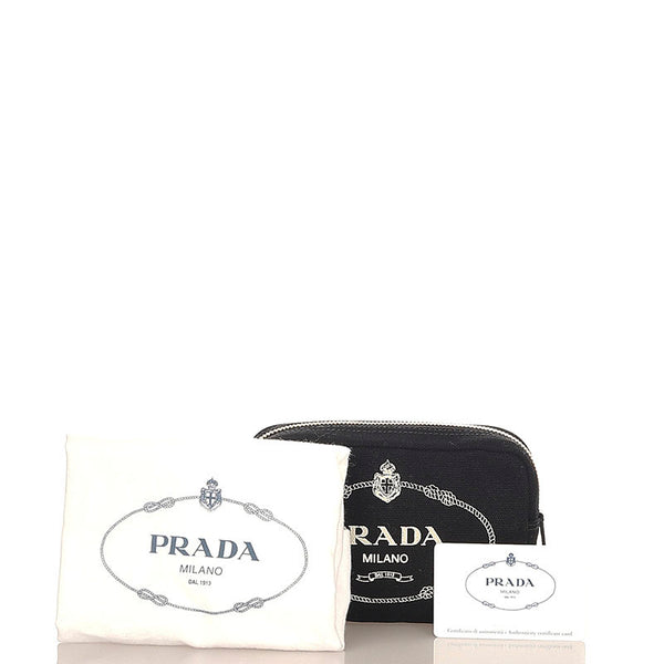 プラダ 1NA021 ブラック キャンバス ポーチ レディース PRADA 【中古】