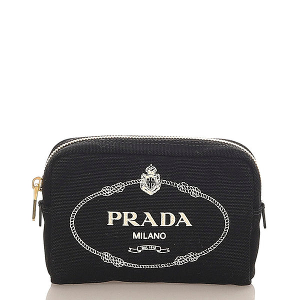 プラダ 1NA021 ブラック キャンバス ポーチ レディース PRADA 【中古】