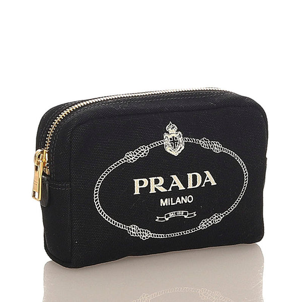 プラダ 1NA021 ブラック キャンバス ポーチ レディース PRADA 【中古】