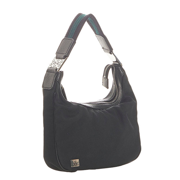 グッチ シェリーライン 145811 ブラック グリーン キャンバス レザー ハンドバッグ レディース GUCCI 【中古】