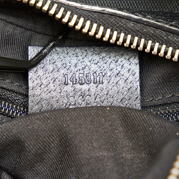 グッチ シェリーライン 145811 ブラック グリーン キャンバス レザー ハンドバッグ レディース GUCCI 【中古】