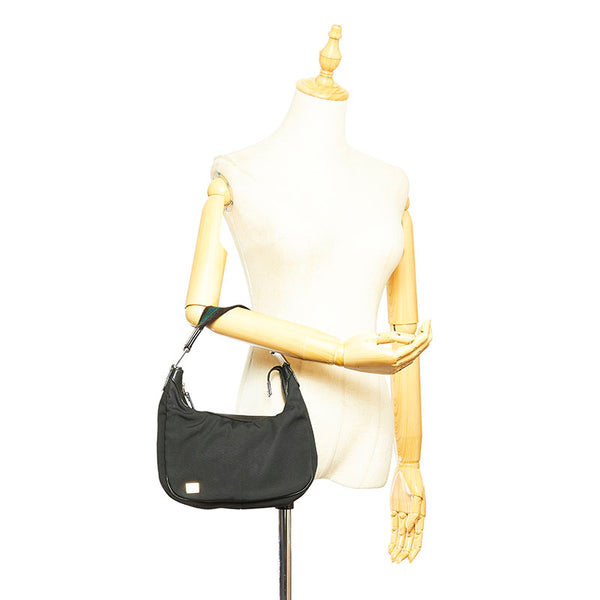 グッチ シェリーライン 145811 ブラック グリーン キャンバス レザー ハンドバッグ レディース GUCCI 【中古】