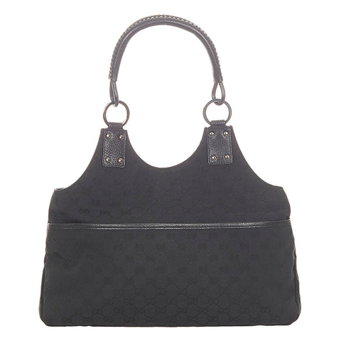 グッチ GGキャンバス 132260 ブラック キャンバス レザー ハンドバッグ レディース GUCCI 【中古】