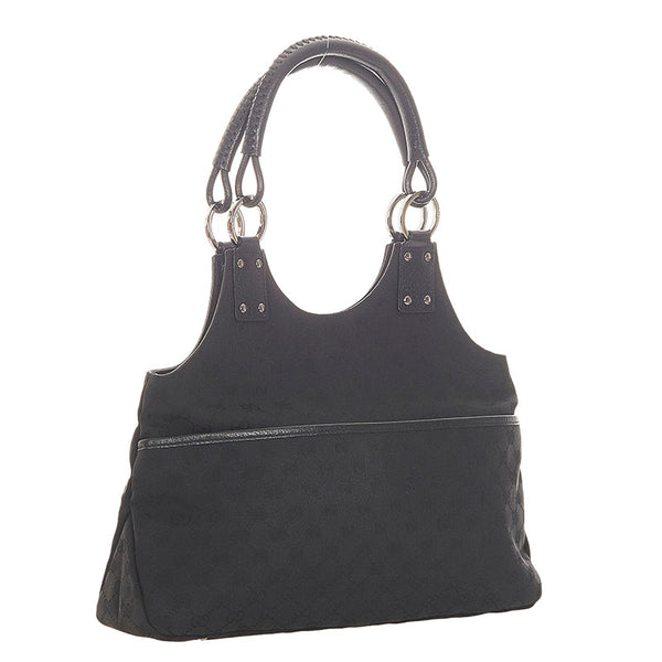 グッチ GGキャンバス 132260 ブラック キャンバス レザー ハンドバッグ レディース GUCCI 【中古】