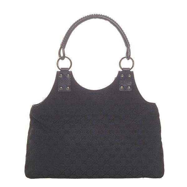 グッチ GGキャンバス 132260 ブラック キャンバス レザー ハンドバッグ レディース GUCCI 【中古】