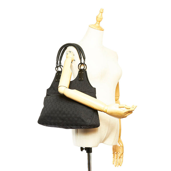 グッチ GGキャンバス 132260 ブラック キャンバス レザー ハンドバッグ レディース GUCCI 【中古】