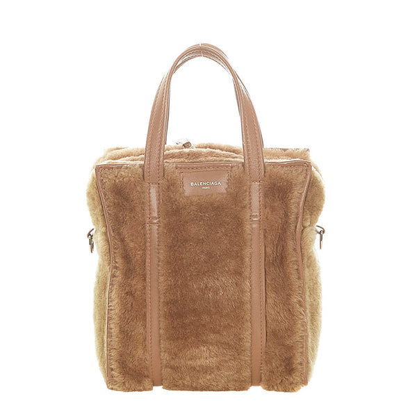 バレンシアガ バザール XS ブラウン ファー レザー ハンドバッグ ショルダーバッグ 2WAY レディース BALENCIAGA 【中古】