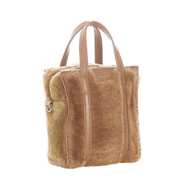 バレンシアガ バザール XS ブラウン ファー レザー ハンドバッグ ショルダーバッグ 2WAY レディース BALENCIAGA 【中古】