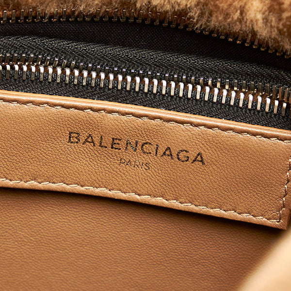 バレンシアガ バザール XS ブラウン ファー レザー ハンドバッグ ショルダーバッグ 2WAY レディース BALENCIAGA 【中古】