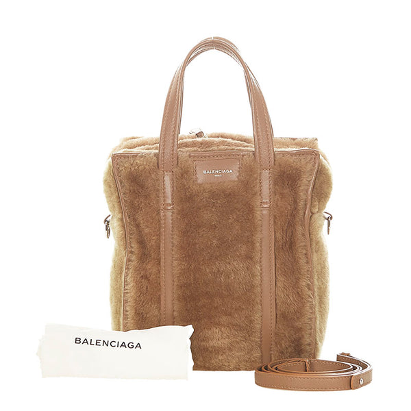 バレンシアガ バザール XS ブラウン ファー レザー ハンドバッグ ショルダーバッグ 2WAY レディース BALENCIAGA 【中古】