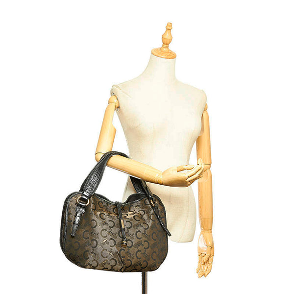 セリーヌ Cマカダム 馬車柄 ブラウン カーキ キャンバス レザー トートバッグ レディース CELINE 【中古】