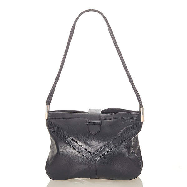イヴ サンローラン ネイビー レザー ショルダーバッグ レディース YVES SAINT LAURENT 【中古】