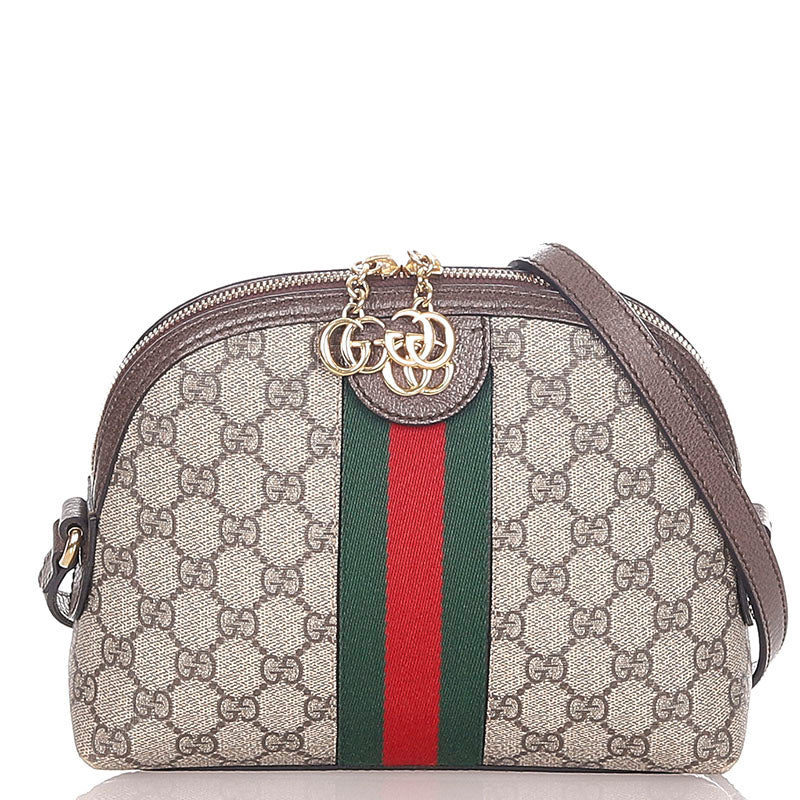グッチ オフィディア GGスプリーム ベージュ ブラウン  PVC レザー ショルダーバッグ レディース GUCCI 【中古】