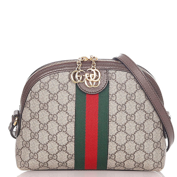 グッチ オフィディア GGスプリーム ベージュ ブラウン  PVC レザー ショルダーバッグ レディース GUCCI 【中古】