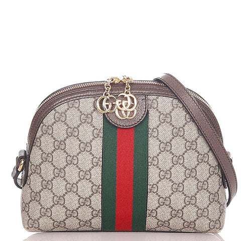 グッチ オフィディア GGスプリーム ベージュ ブラウン  PVC レザー ショルダーバッグ レディース GUCCI 【中古】