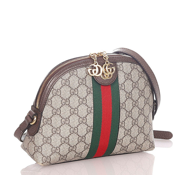 グッチ オフィディア GGスプリーム ベージュ ブラウン  PVC レザー ショルダーバッグ レディース GUCCI 【中古】