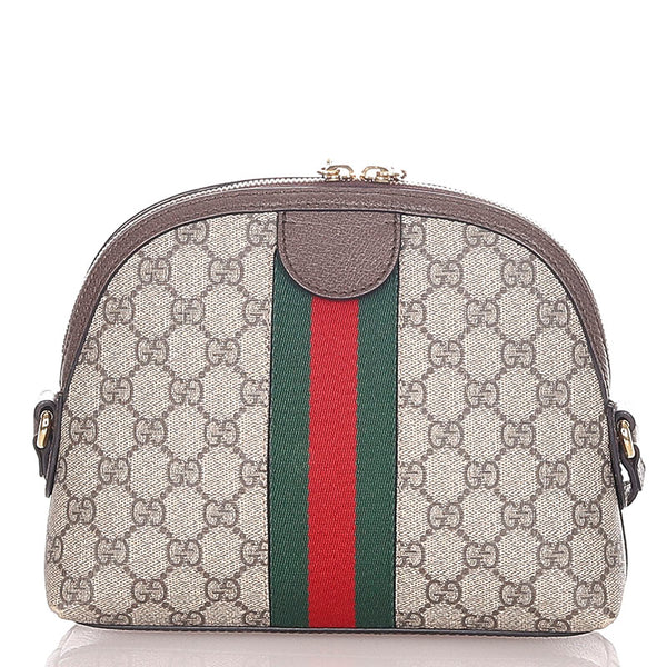 グッチ オフィディア GGスプリーム ベージュ ブラウン  PVC レザー ショルダーバッグ レディース GUCCI 【中古】