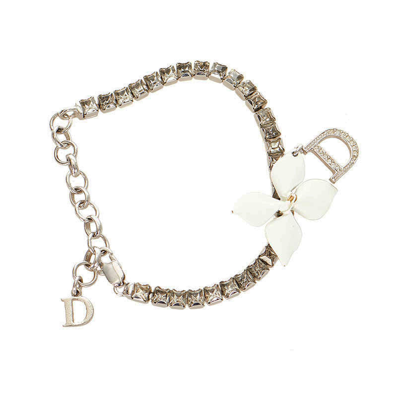 クリスチャンディオール シルバー ホワイト メタル ラインストーン ブレスレット レディース Christian Dior 【中古】