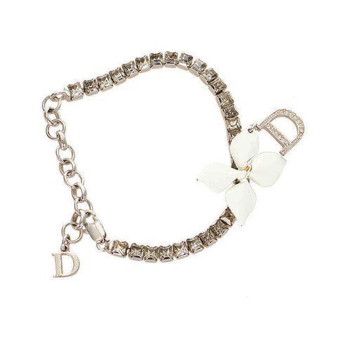 クリスチャンディオール シルバー ホワイト メタル ラインストーン ブレスレット レディース Christian Dior 【中古】