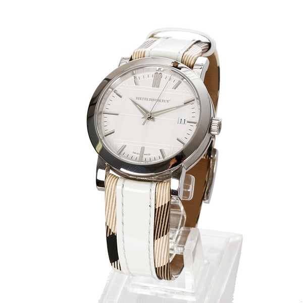 バーバリー 12620 ベージュ ステンレススチール ナイロン 腕時計 レディース BURBERRY クオーツ ホワイト文字盤 【中古】