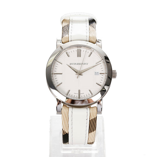 バーバリー 12620 ベージュ ステンレススチール ナイロン 腕時計 レディース BURBERRY クオーツ ホワイト文字盤 【中古】