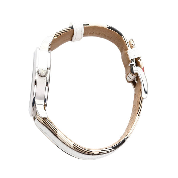 バーバリー 12620 ベージュ ステンレススチール ナイロン 腕時計 レディース BURBERRY クオーツ ホワイト文字盤 【中古】