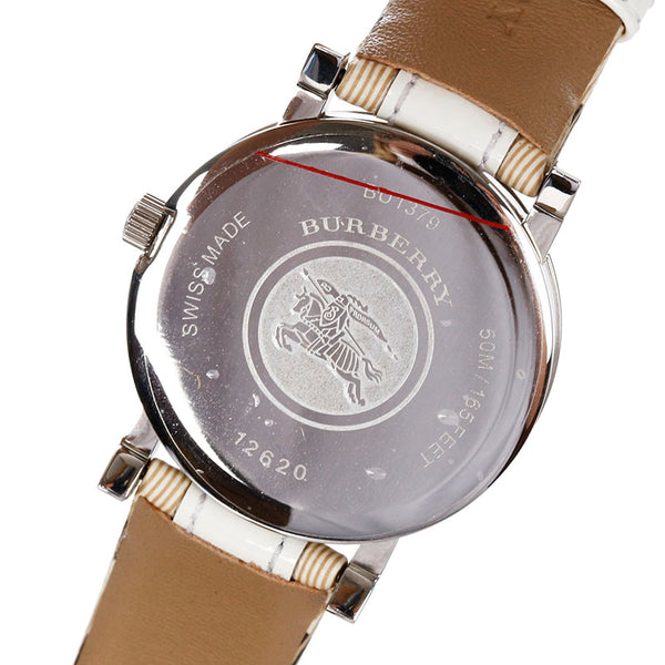 バーバリー 12620 ベージュ ステンレススチール ナイロン 腕時計 レディース BURBERRY クオーツ ホワイト文字盤 【中古】